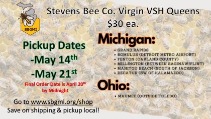 (5.14.24 Manitou Beach, MI) Stevens Bee Co. VSH Spring Virgin Queen Group Order